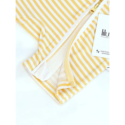 Pijama Corto Zippy Romper de Verano de Bambú – Yellow Stripes | Lilulila