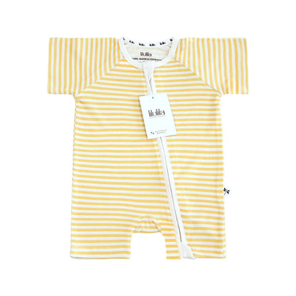 Pijama Corto Zippy Romper de Verano de Bambú – Yellow Stripes | Lilulila