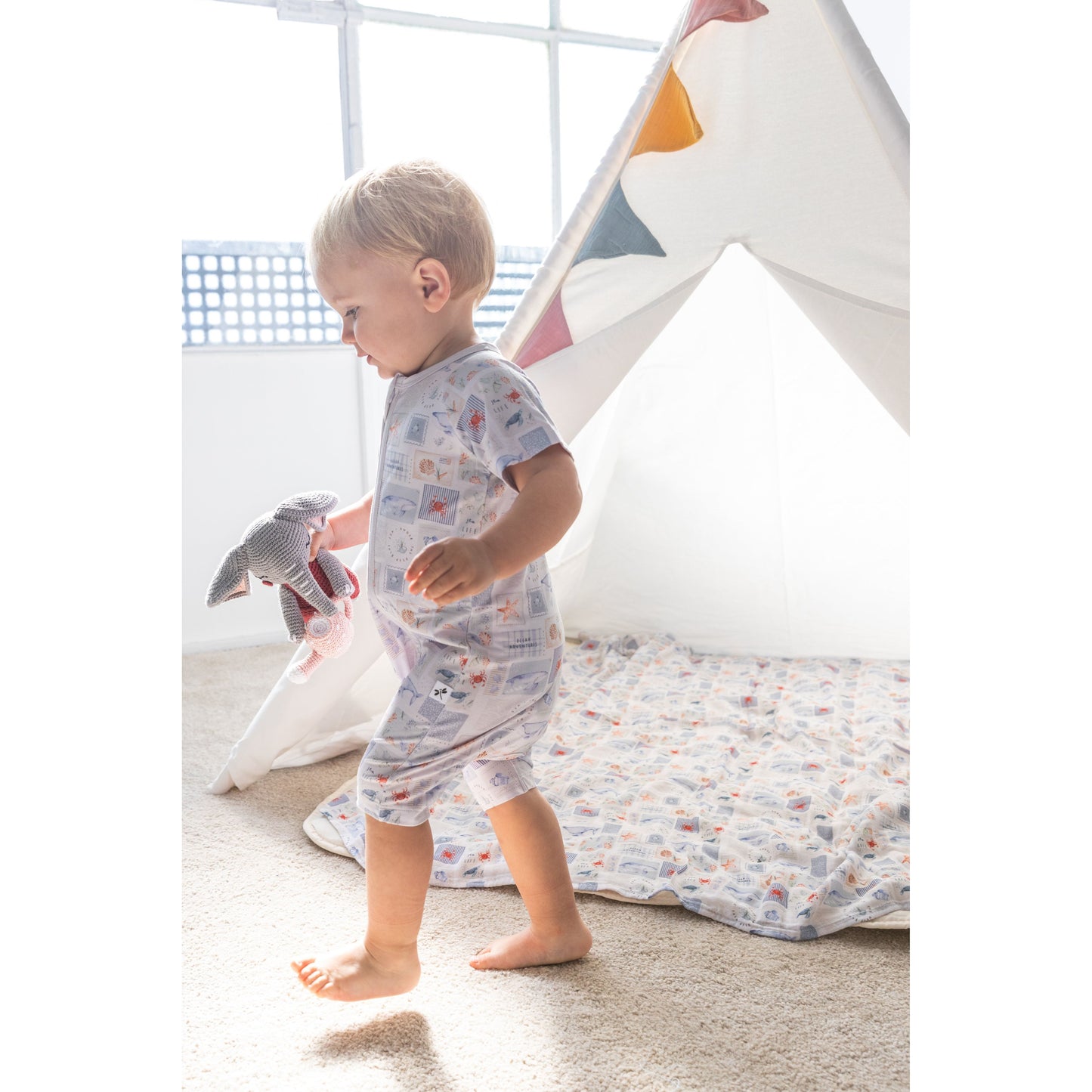 Pijama Corto Zippy Romper de Verano de Bambú – Ocean Life | Lilulila