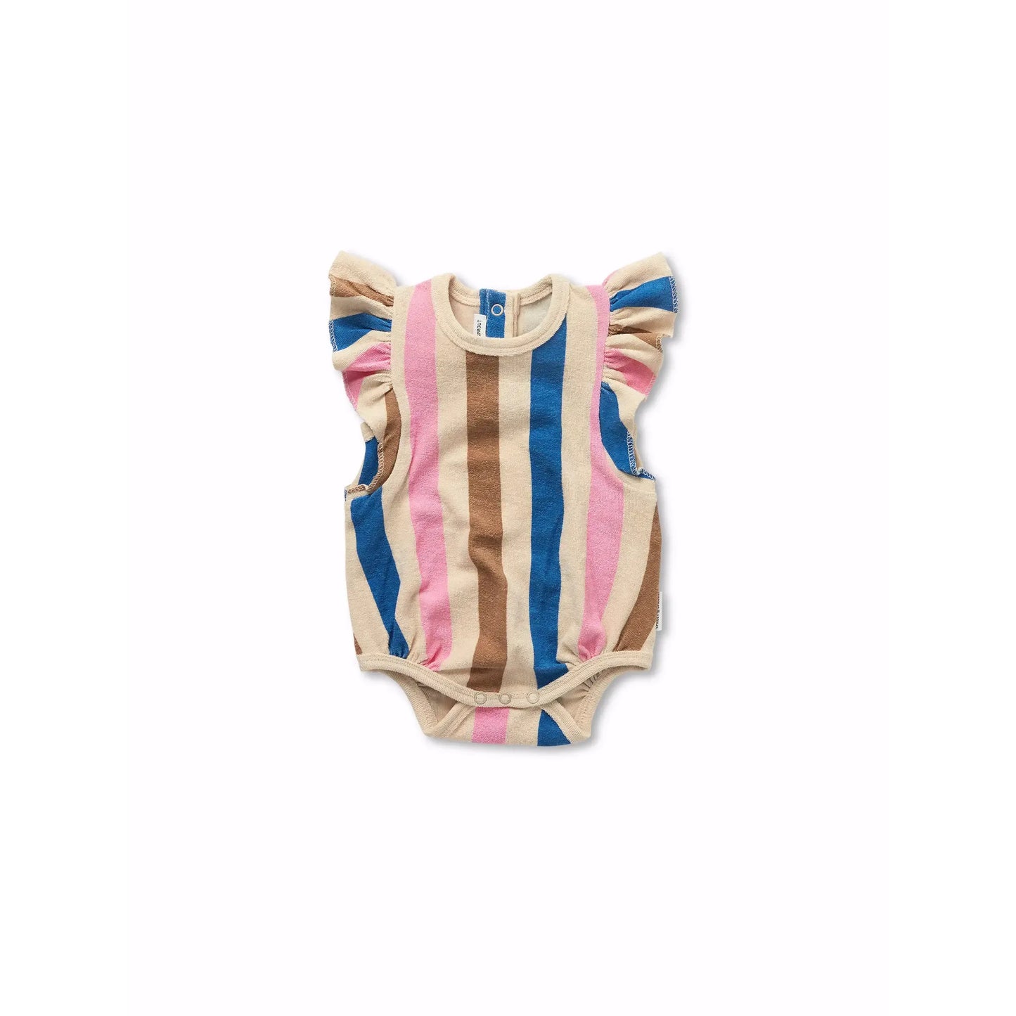 Baby romper with ruffles and multicolored stripes | Sproet & Sprout