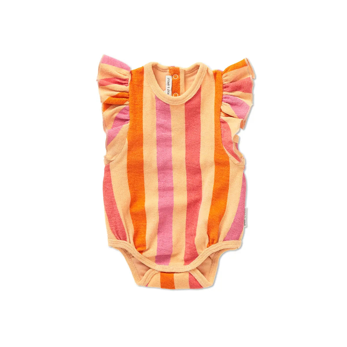 Pelele con Volantes y Estampado de Rayas – Coral y Verde | Sproet & Sprout