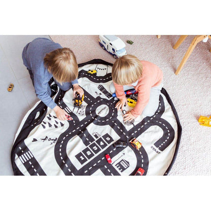 Saco de Almacenaje Reversible y Alfombra de Juego – Roadmap Blanco & Negro | Play & Go