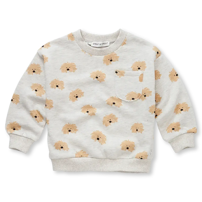 Sudadera Estampado Perro Bigotudo – Gris Jaspeado Claro | Sproet & Sprout