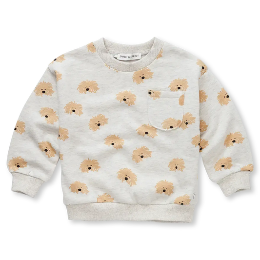 Sudadera Estampado Perro Bigotudo – Gris Jaspeado Claro | Sproet & Sprout