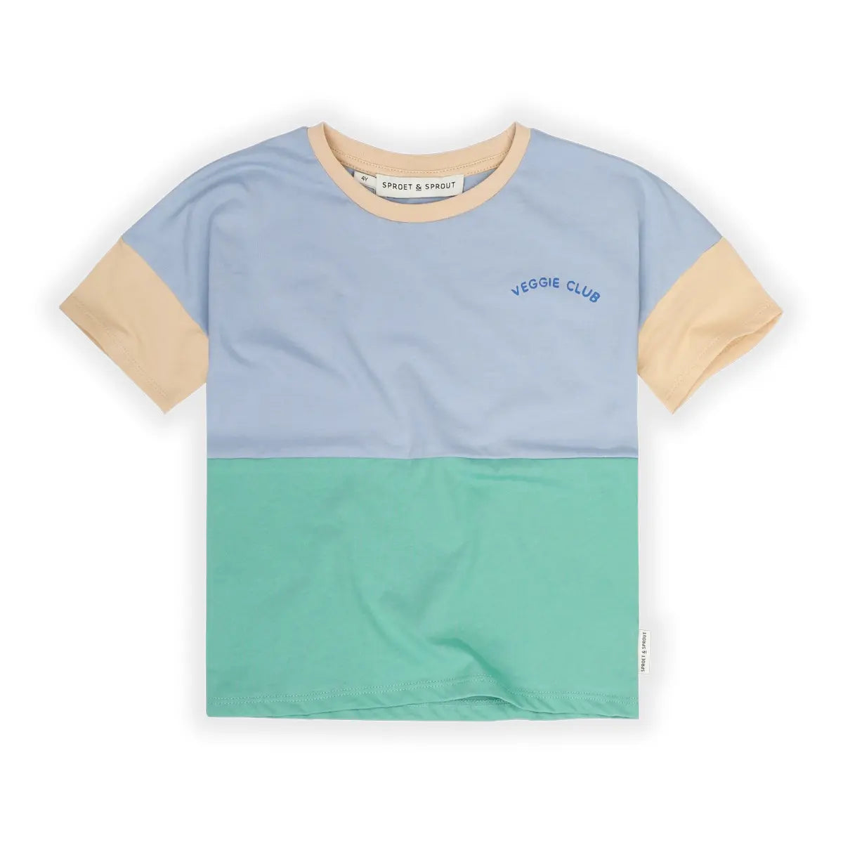 Camiseta de Manga Corta con Diseño Colourblock – Azul Claro y Verde Botánico | Sproet & Sprout
