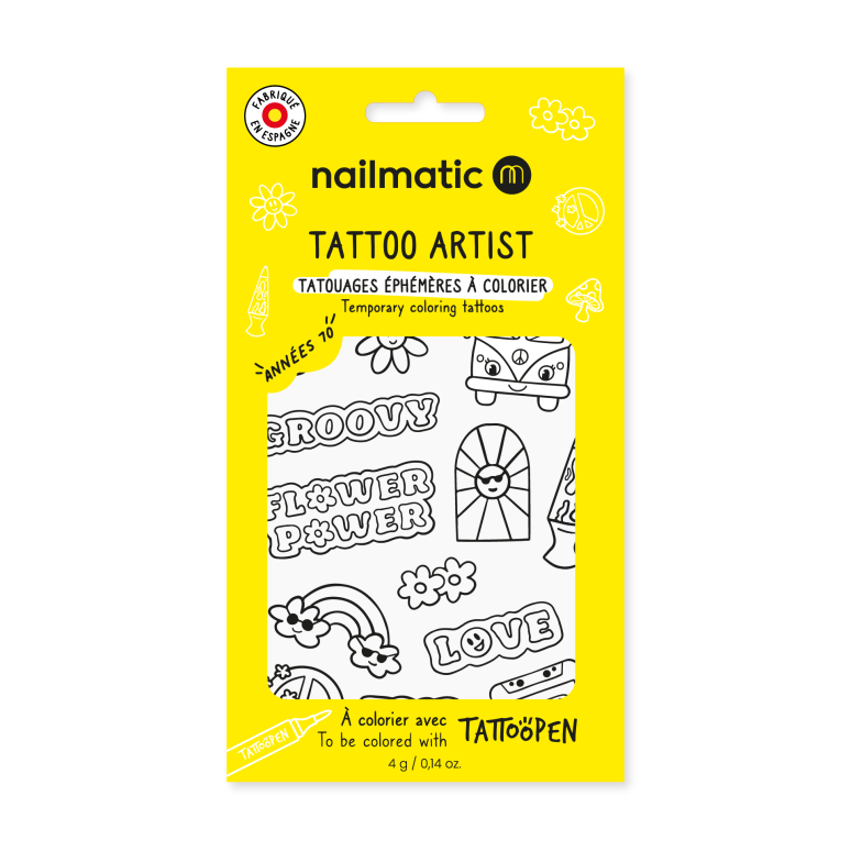 Tatuajes temporales para colorear · Años 70 | Tattoo Artist Nailmatic