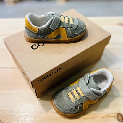 Zapatillas Barefoot Serraje Verde Oliva & Mostaza | COQUEFLEX