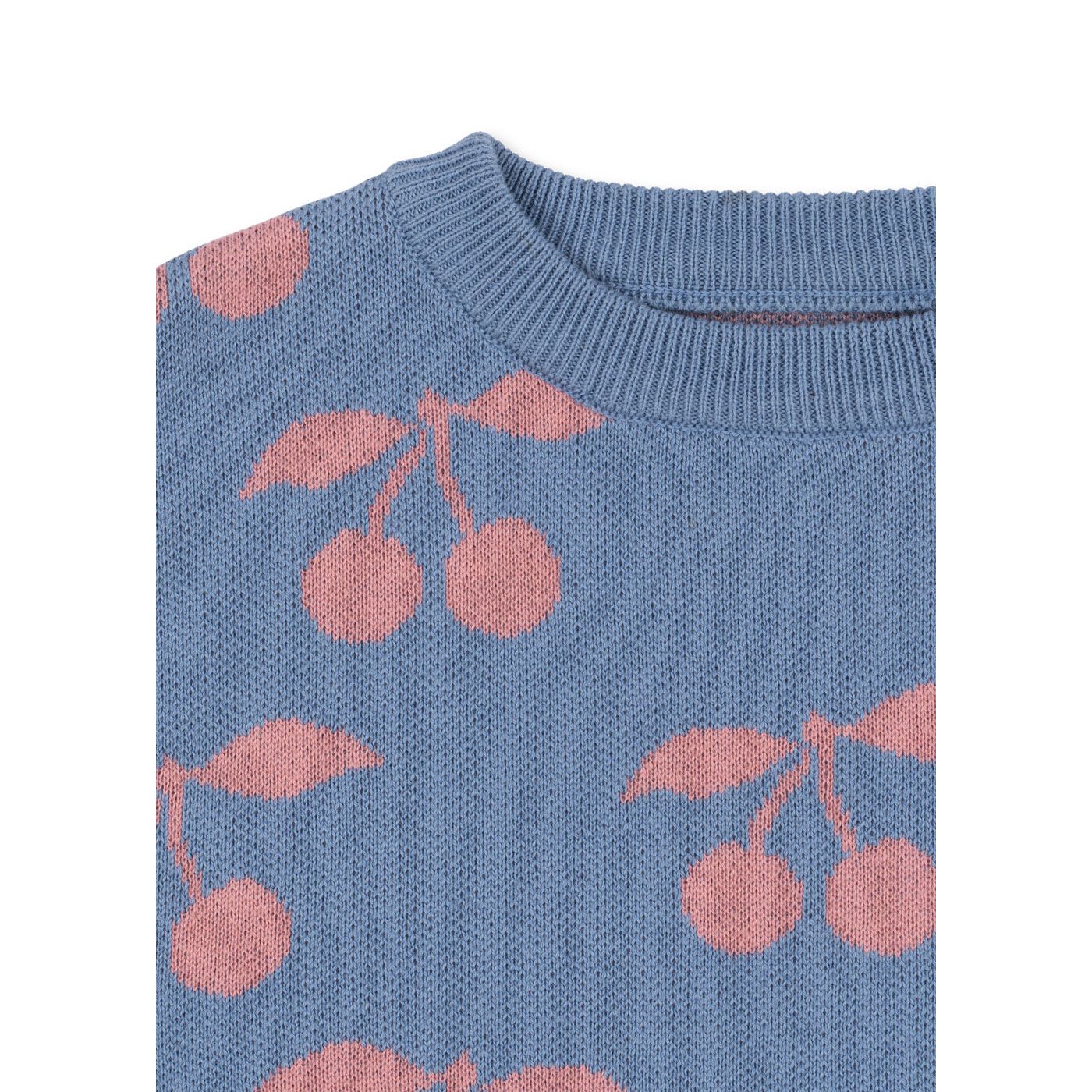 Jersey de punto azul con cerezas rosas – Konges Sløjd